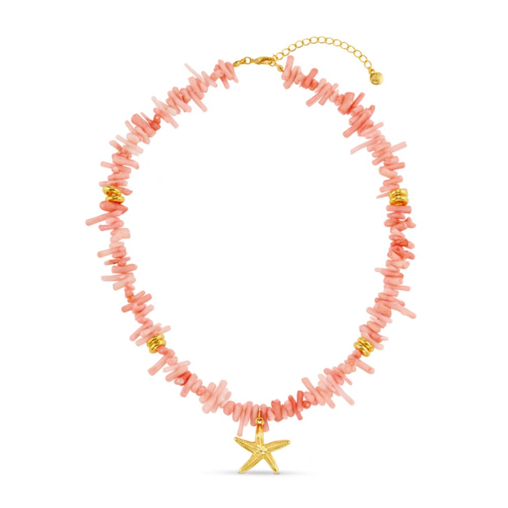 Pink Coral Chip & Starfish Necklace - Image 4